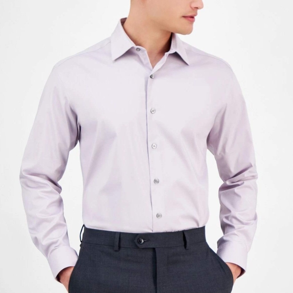 NWT Alfani Slim Fit Dress Shirt Men's S Mauve Salmon Polyester Spandex Stretch